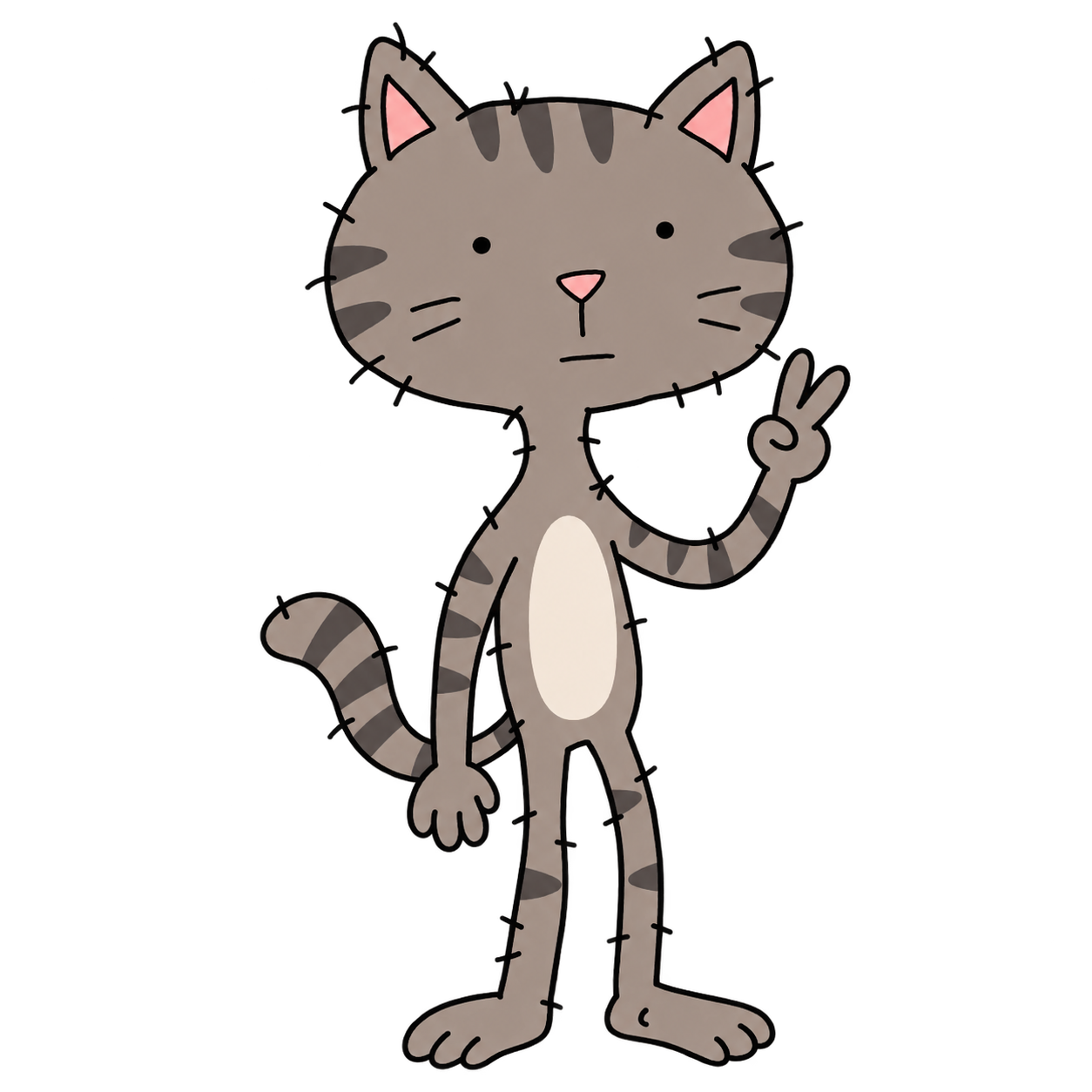 CATRINO the hand-drawn grey cat making a peace sign